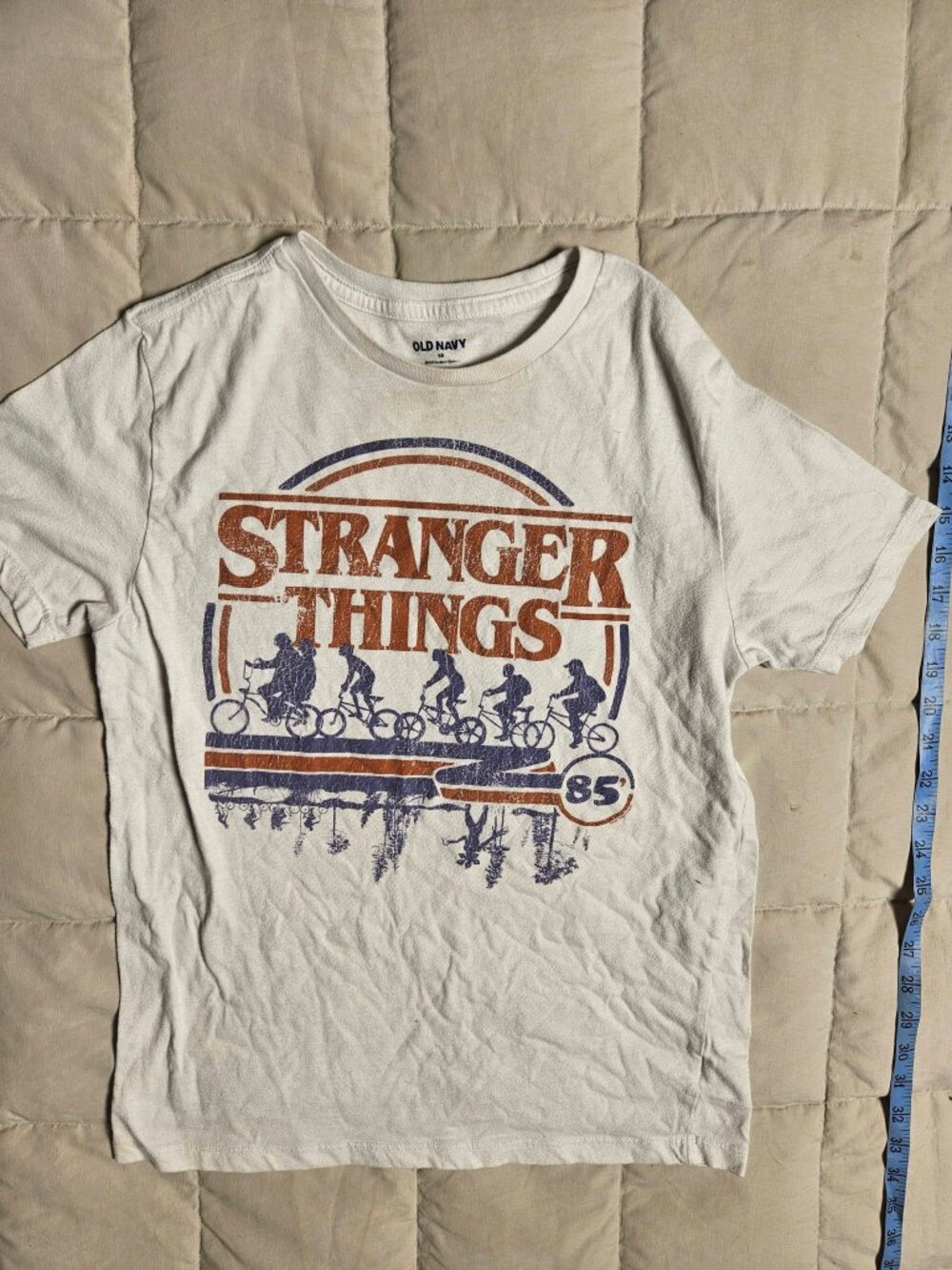 Old Navy Stranger Things T-Shirt XS White 85 Bike Graphic